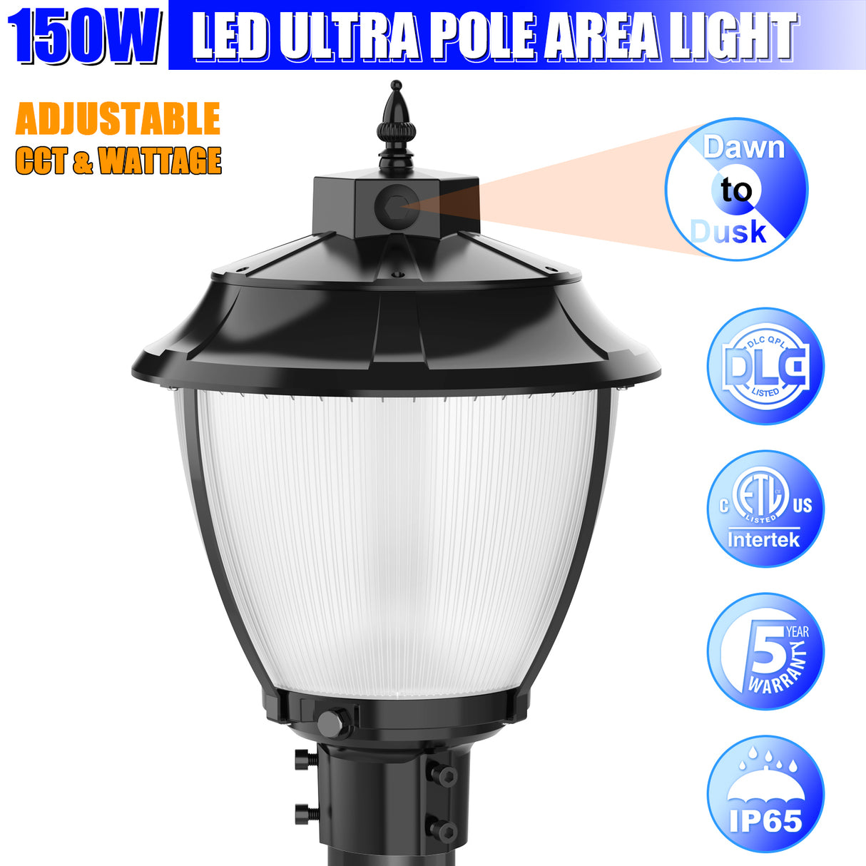 NGTLIGHT LED Ultra Pole Area Light - UPAL Series,150W,Selectable Wattage & CCT,100V-277V