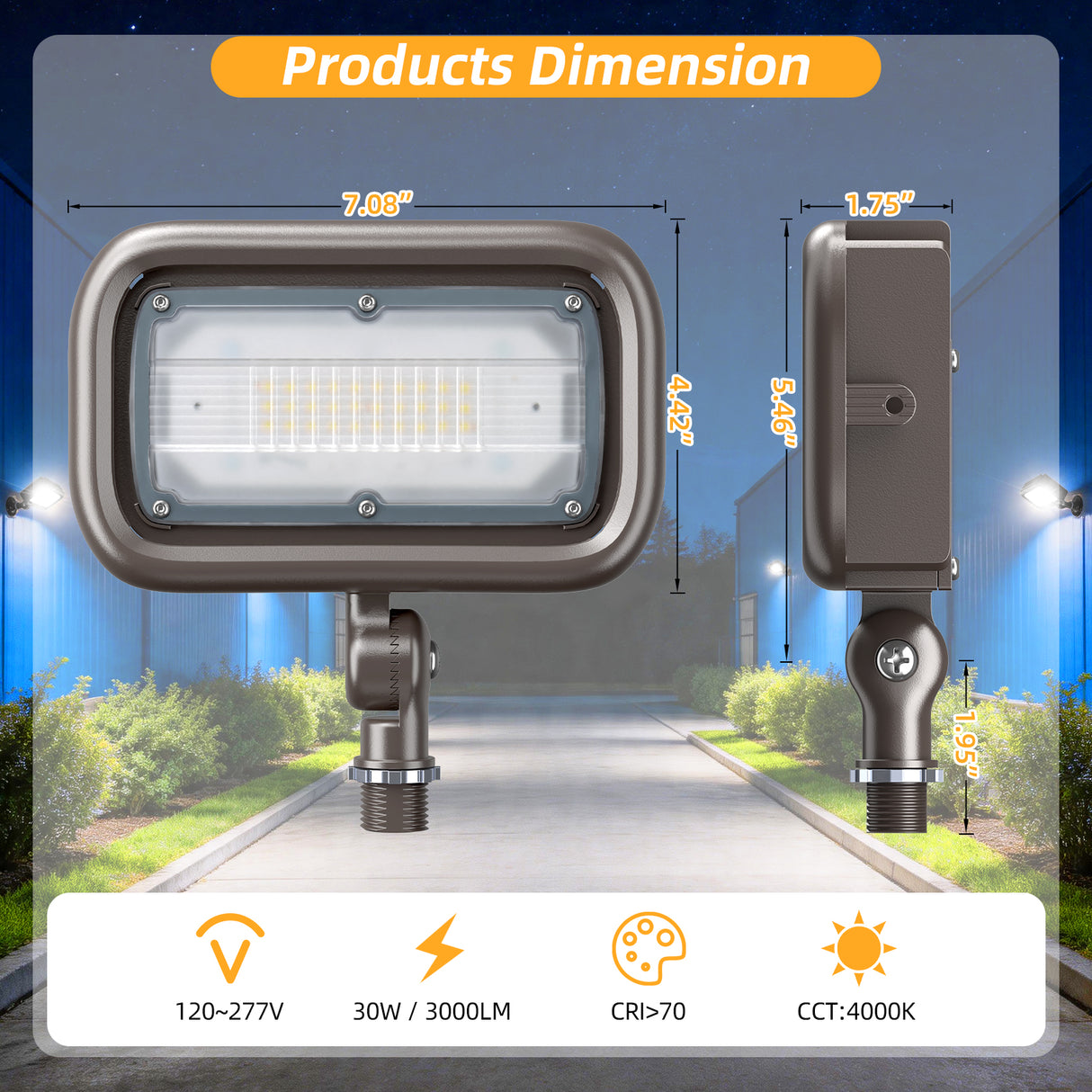 LED Knuckle Flood Light - KFL Series,30W,4000K,100-277V