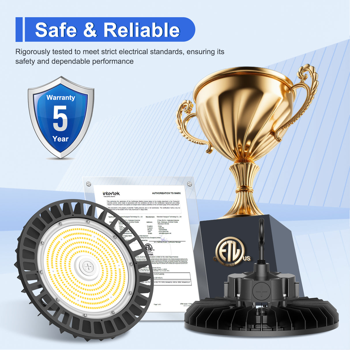 NGTLIGHT LED High Bay Light - UFO05 Series,150W,22500lumens,Selectable Wattage&CCT,100-277V,US PLUG
