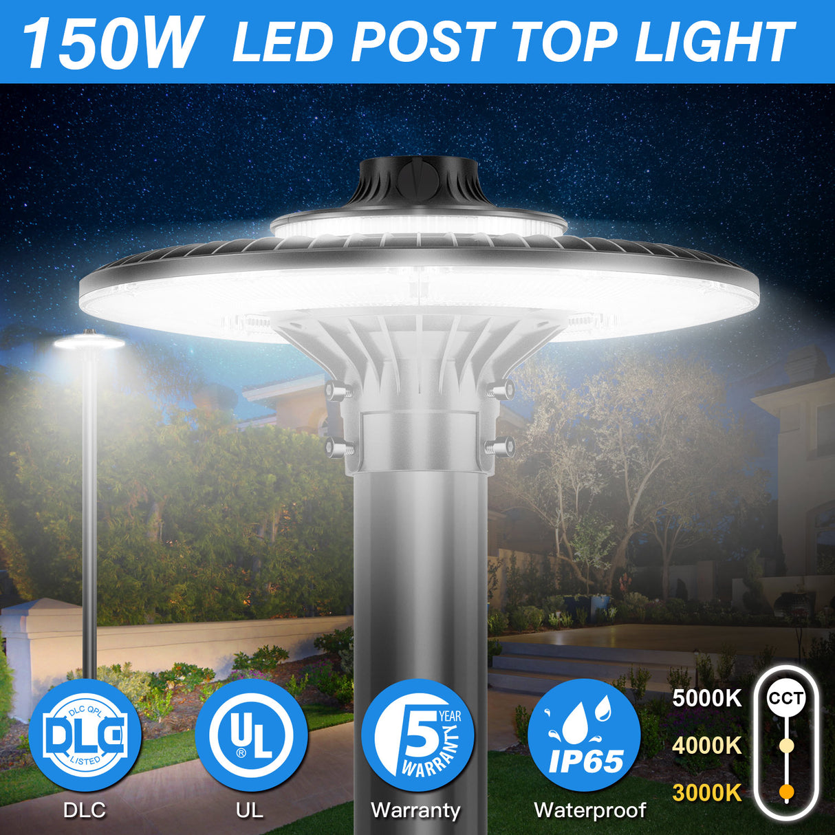 LED Circular Area Light - AL Series,150W,21000lumens,Selectable Wattage&CCT,100-277V,with Photocell