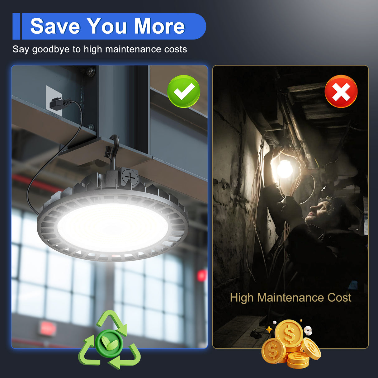 NGTLIGHT LED High Bay Light - UFO05 Series,150W,22500lumens,Selectable Wattage&CCT,100-277V,US PLUG