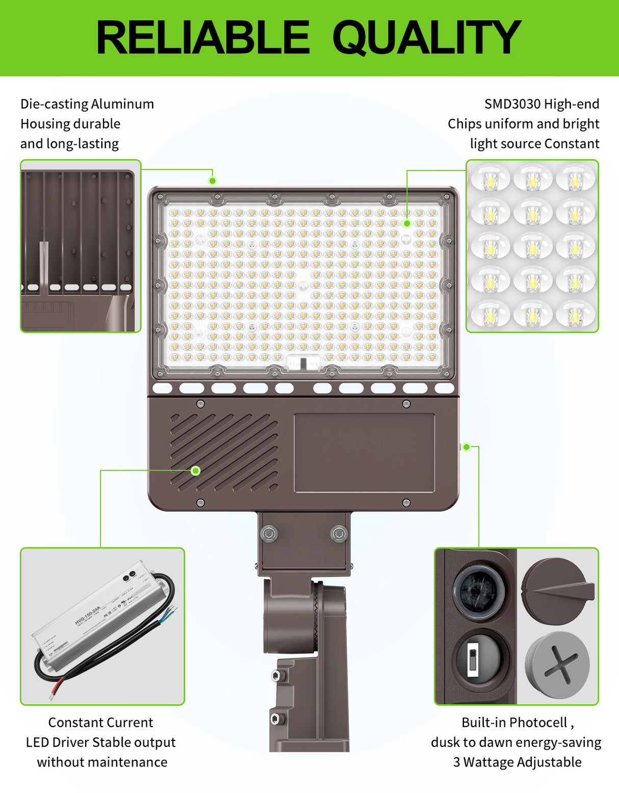 NGTLIGHT LED Parking Lot Light - PL Series,200W,30000lumens,Selectable Wattage,5000K,100-277V, Built in Photocell