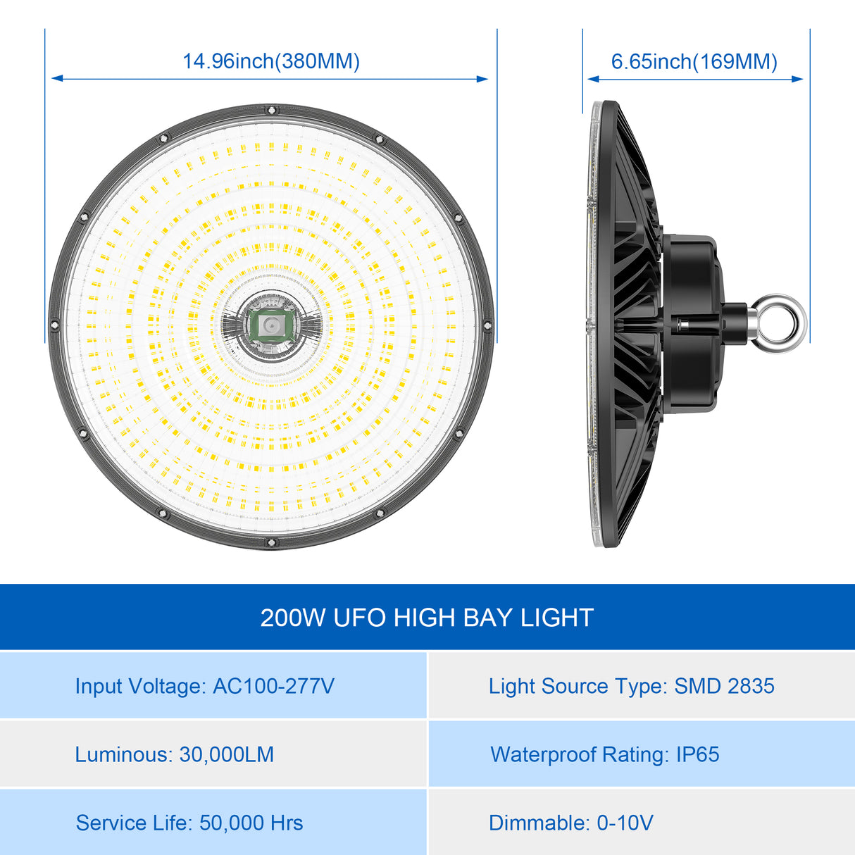 LED High Bay Light - PRO Series,200W,30000lumens,5000K,100-277V