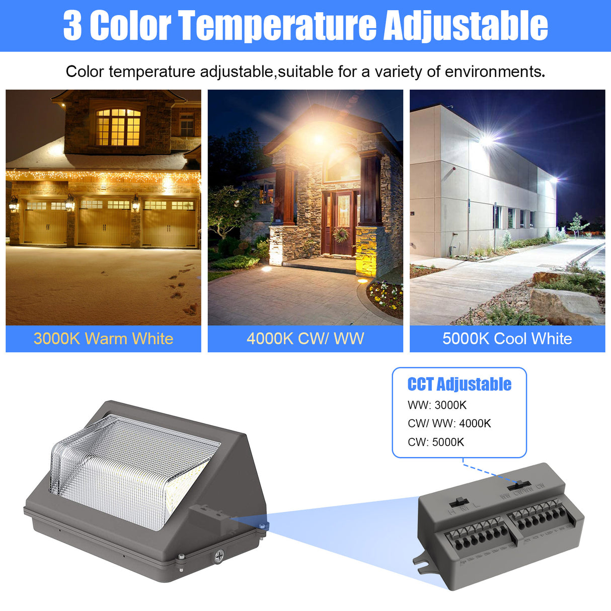 NGTLIGHT LED Wall Pack Light - WP Series, 120W, Selectable Wattage&CCT, 100-277V, Dusk to Dawn