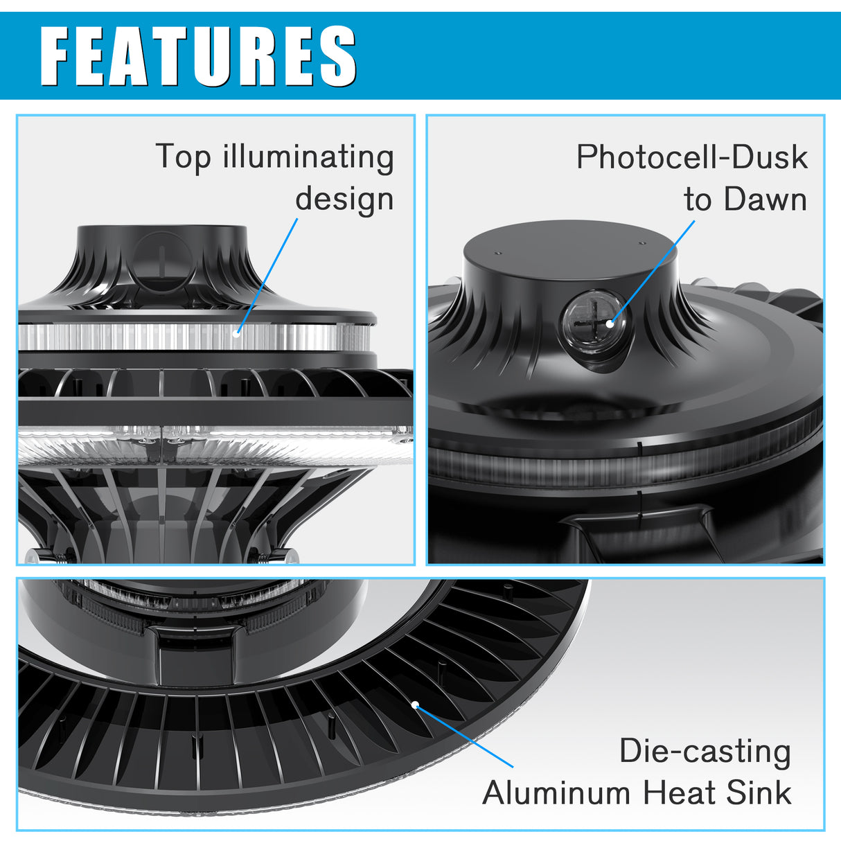 LED Circular Area Light - AL Series,150W,21000lumens,5000K,100-277V,with Photocell