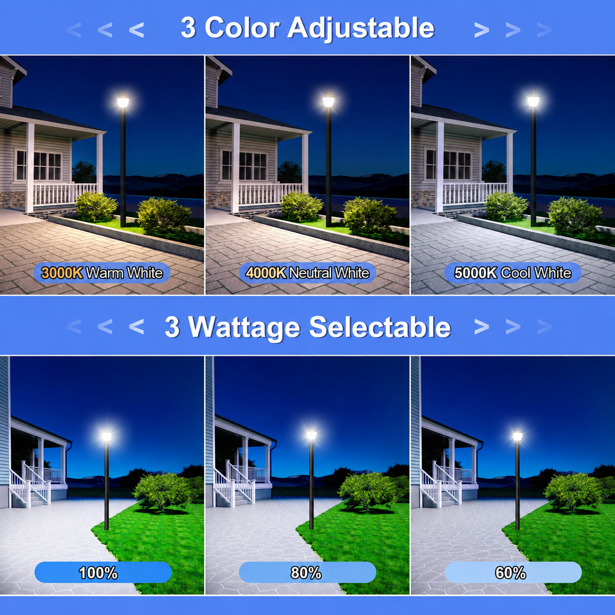 NGTLIGHT LED Post Top Light - PAL Series, 60W-100W, Selectable Wattage & CCT, 100V-277V, Dusk to Dawn