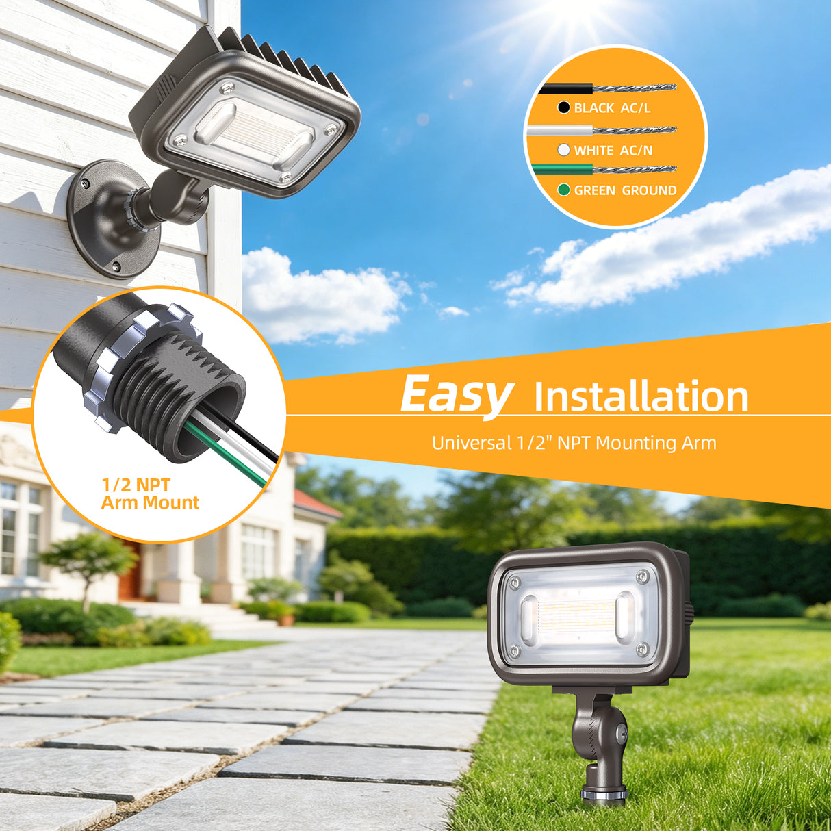 LED Knuckle Flood Light - KFL Series,15W,4000K,100-277V