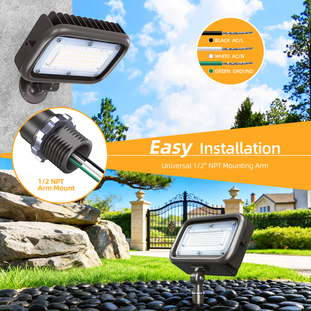 LED Knuckle Flood Light - KFL Series,45W,4000K,100-277V