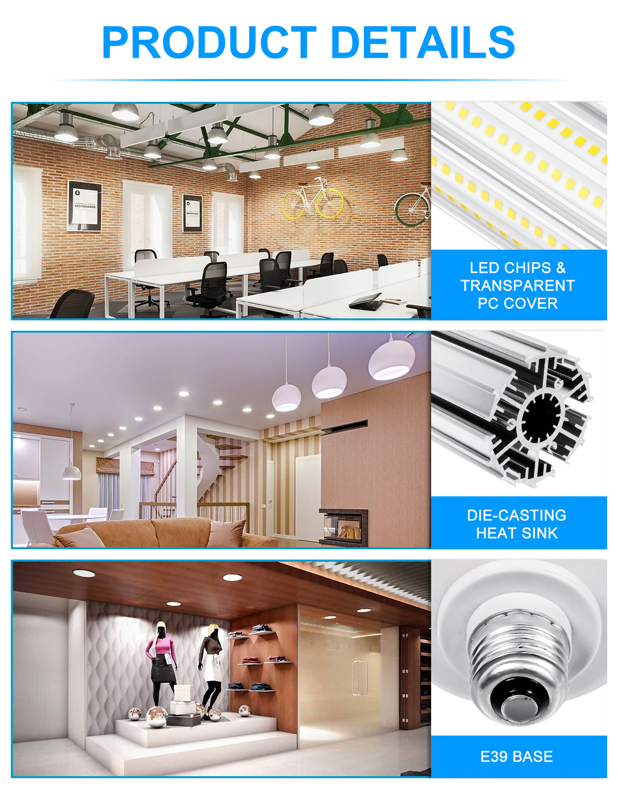LED Retrofit Corn Bulbs Light - RCL Series,80W,11200lumens,5000K,100-277V,E39