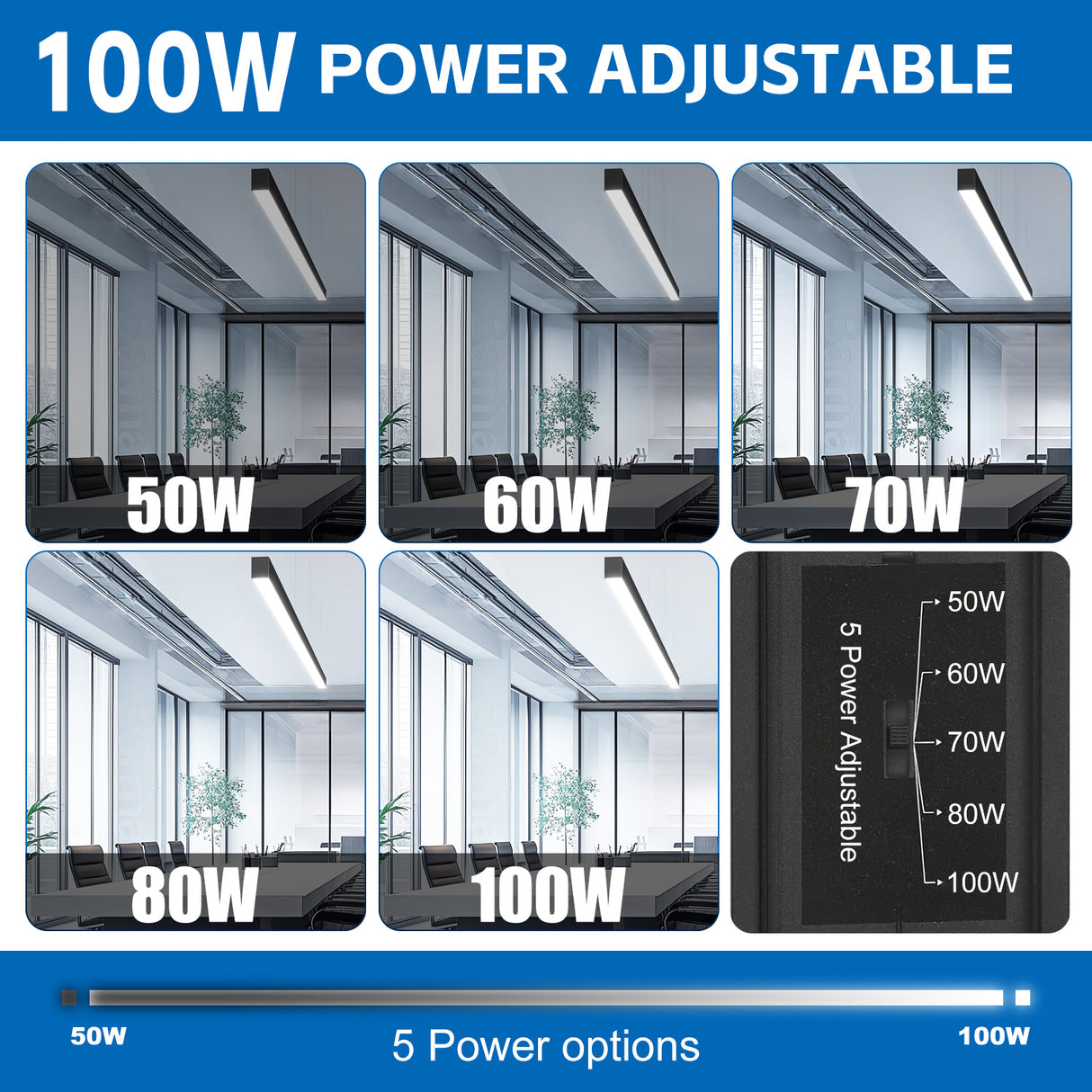 LED Architectual Light - LST Series,100W,13000lumens,Selectable Wattage & CCT,100-277V,8FT,2 Pack