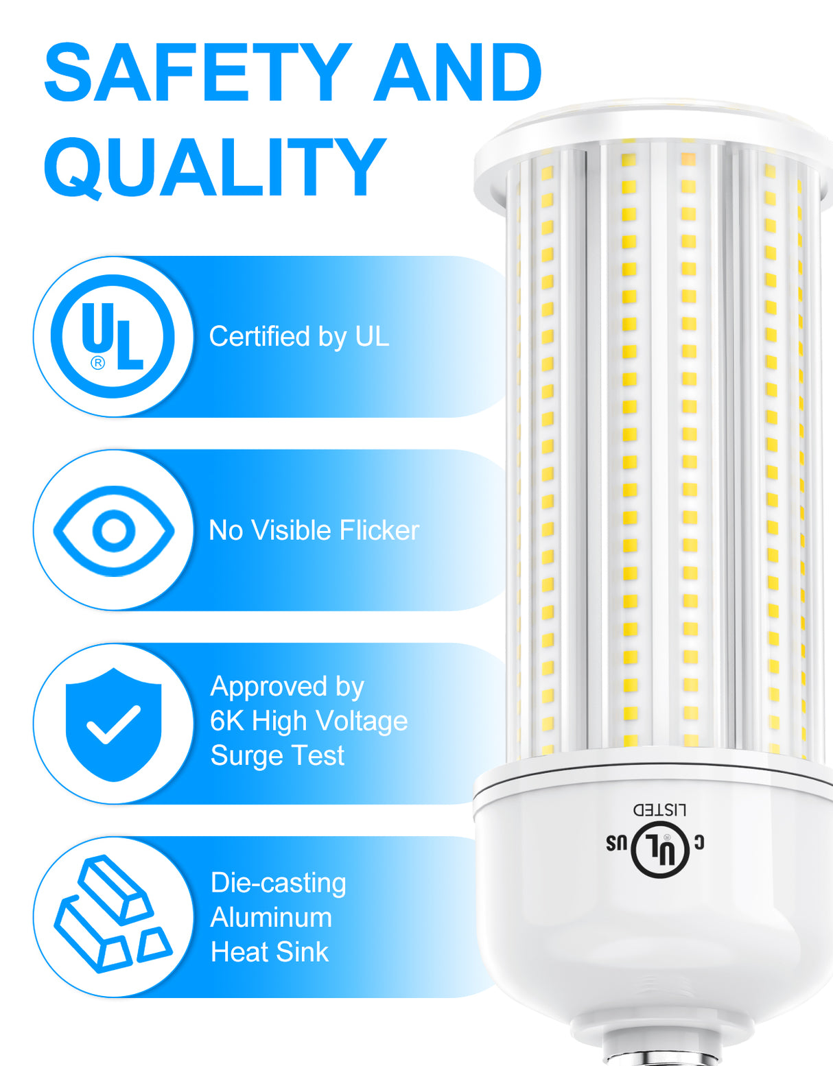 LED Retrofit Corn Bulbs Light - RCL Series,36W,5040lumens,5000K,100-277V,E26/E39