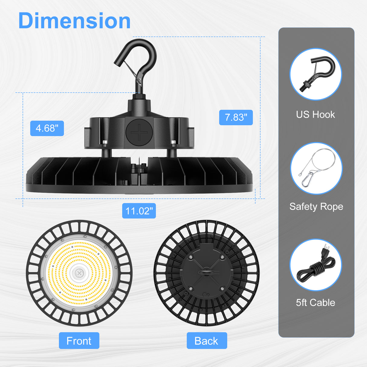 NGTLIGHT LED High Bay Light - UFO05 Series, 200W, Selectable Wattage&CCT, 100-277V, 90° Beam Angle, US PLUG