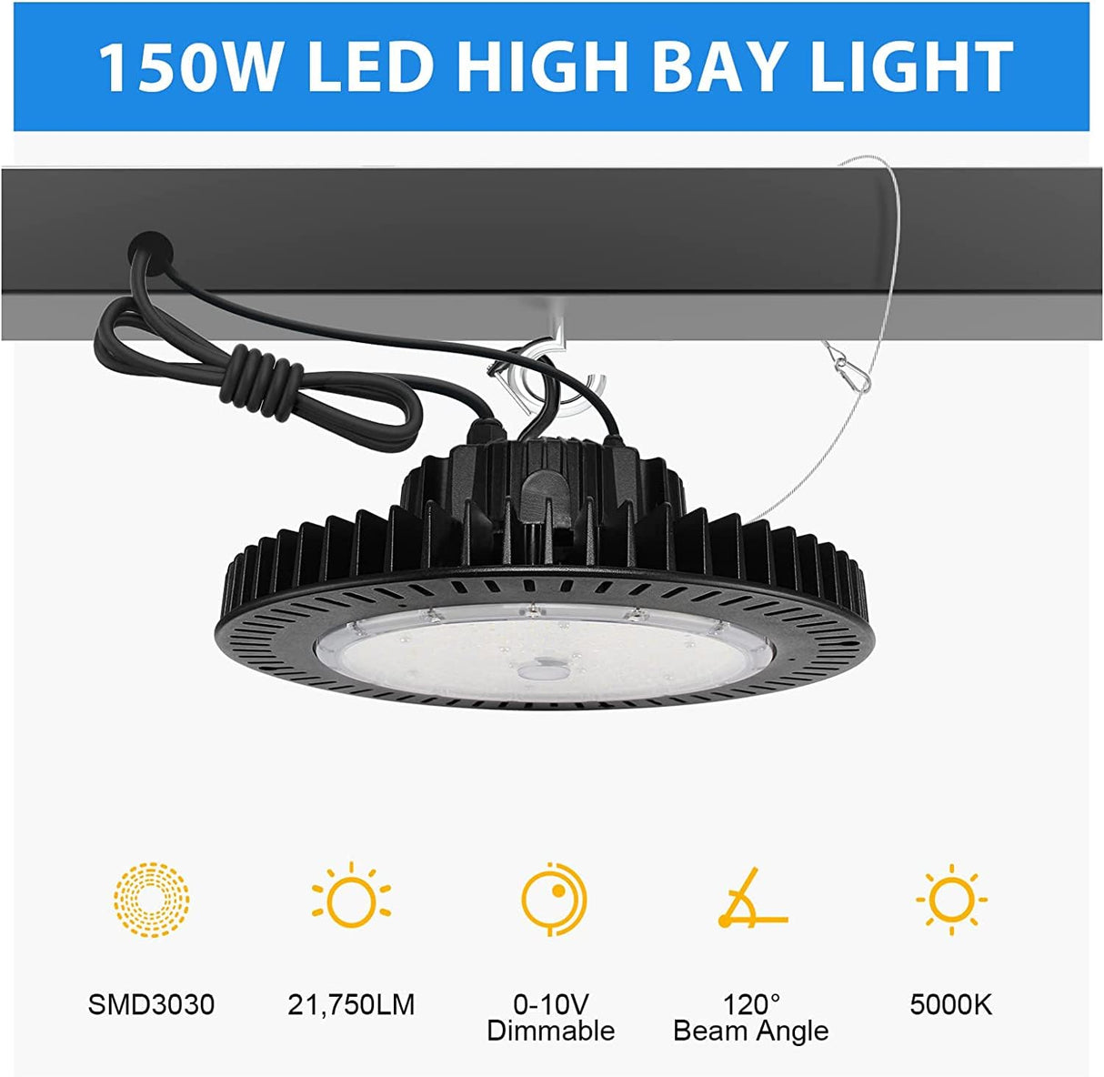 LED High Bay Ligh - IHB Series,150W,21750lumens, 0-10V DIMMABLE, 5000K, 100-277V