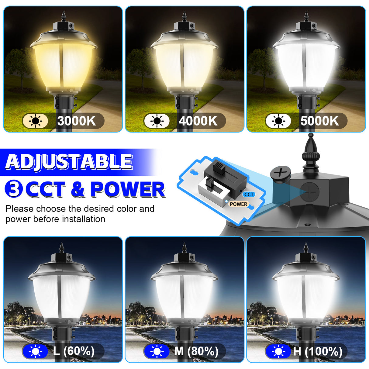 NGTLIGHT LED Ultra Pole Area Light - UPAL Series,100W,Selectable Wattage & CCT,100V-277V