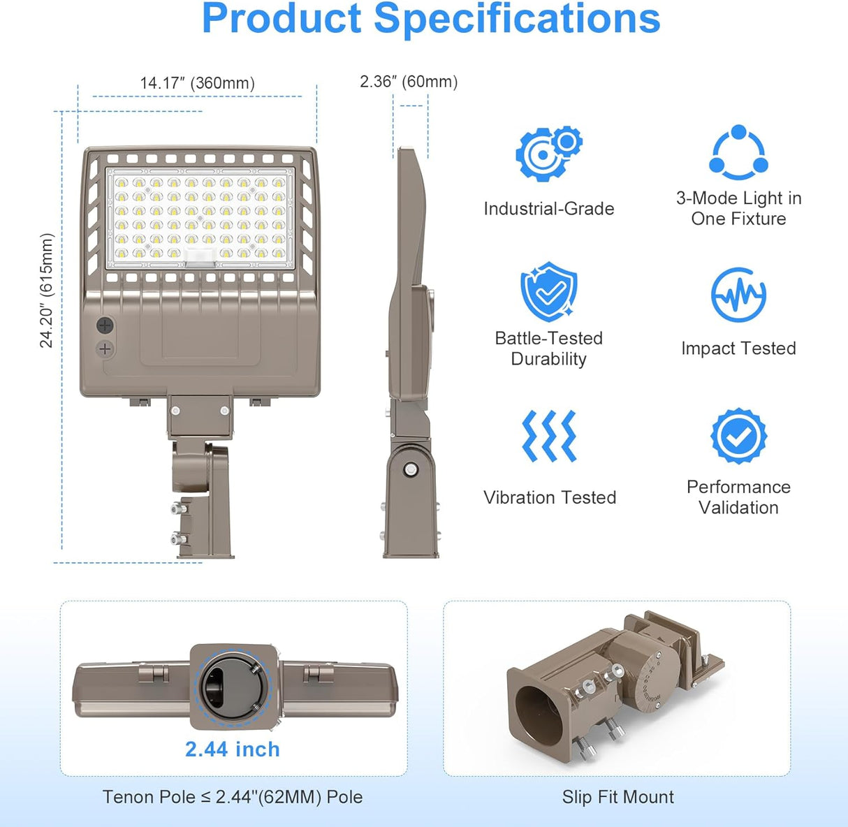 NGTLIGHT LED Parking Lot Light - SB Series 240W,33600lumens,Selectable Wattage,5000K,100-277V,Built in Photocell