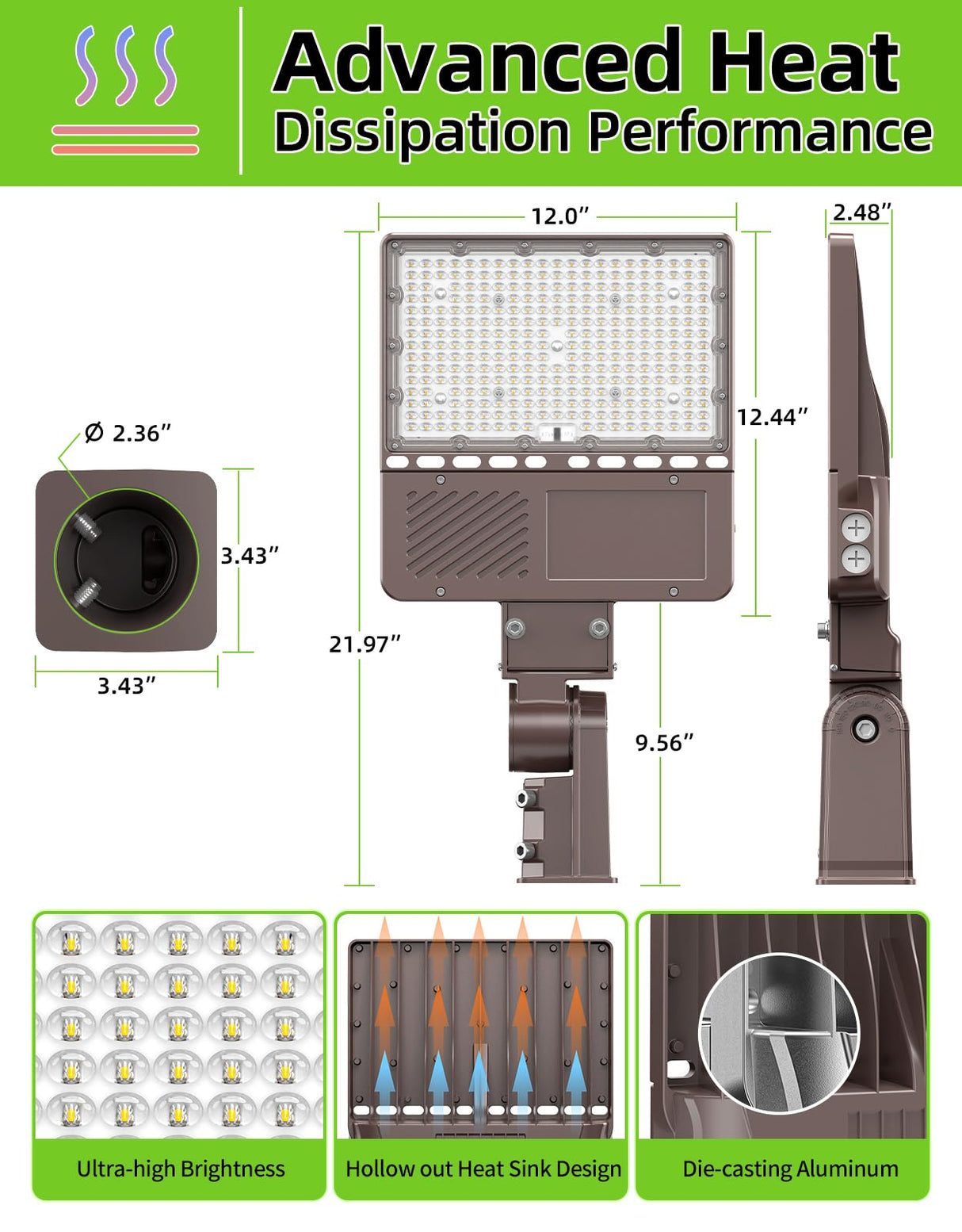 NGTLIGHT LED Parking Lot Light - PL Series ,150W,22500lumens,Selectable Wattage,5000K,277-480V,Built in Photocell