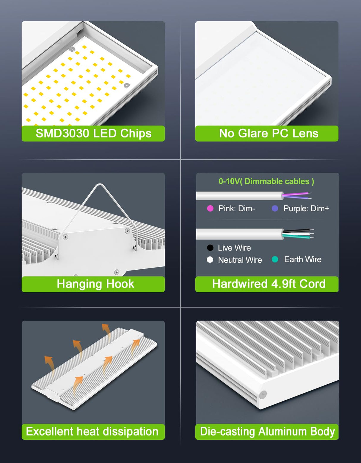 NGTLIGHT LED Linear High Bay Light - LHB Series,400W,60000lumens,5000K,277-480V,0-10V DIMMABLE