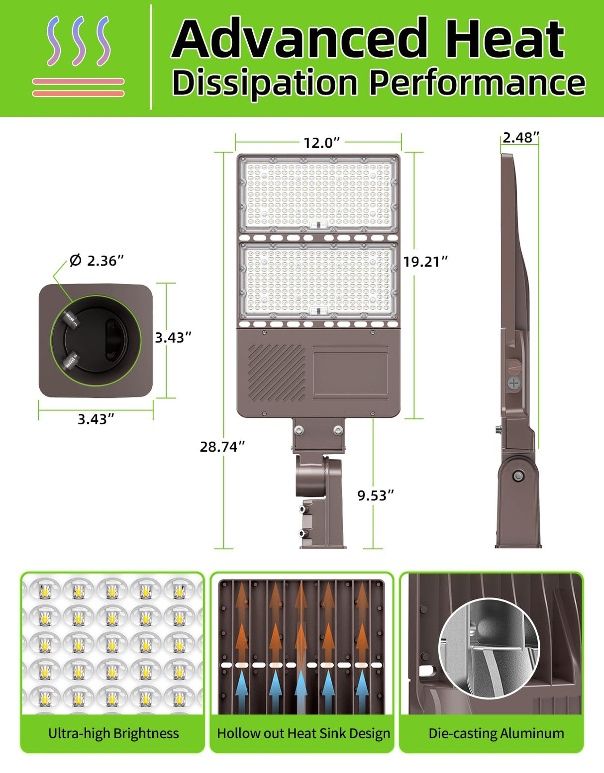 NGTLIGHT LED Parking Lot Light - PL Series,320W,Selectable Wattage,5000K,277-480V,Dusk to Dawn,Universal Mount