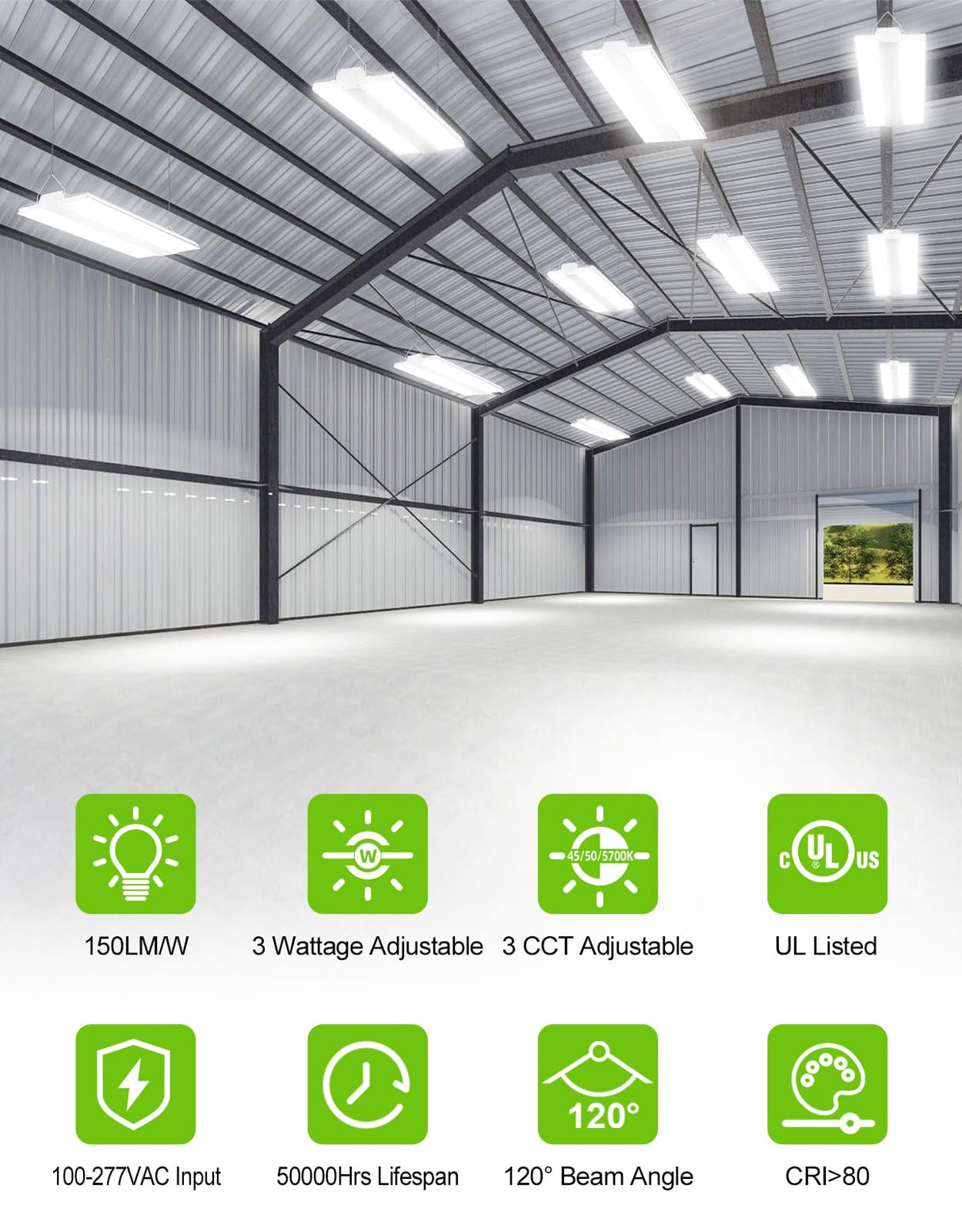 NGTLIGHT LED Linear High Bay Light - LHB Series, 150W-400W, Selectable Wattage&CCT, 100-277V
