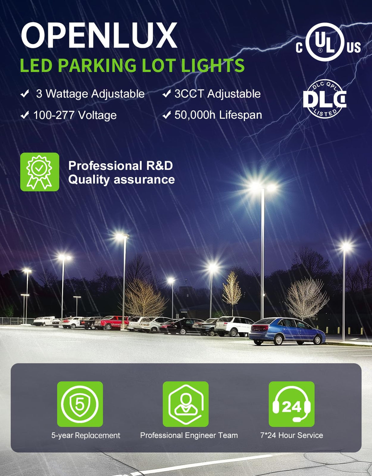LED Parking Lot Light - PL Series With A&NBRACKET,150W,22500lumens,Selectable Wattage & CCT,100-277V, Built in Photocell