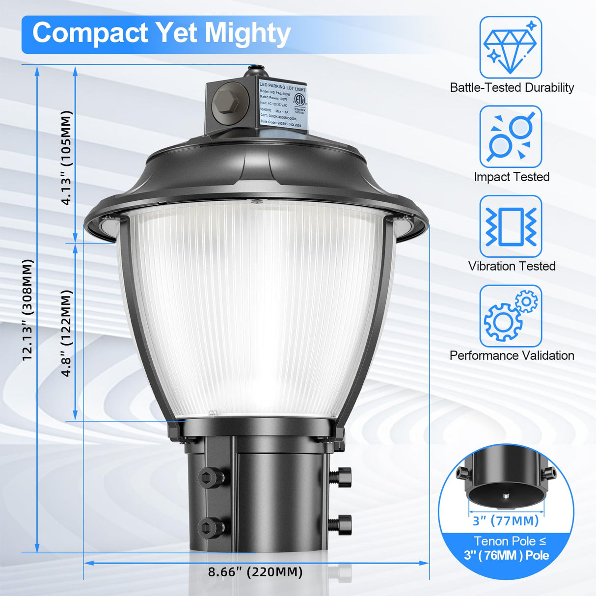 LED Post Top Light- PAL Series,60W,8400lumens,Selectable Wattage & CCT,100V-277V