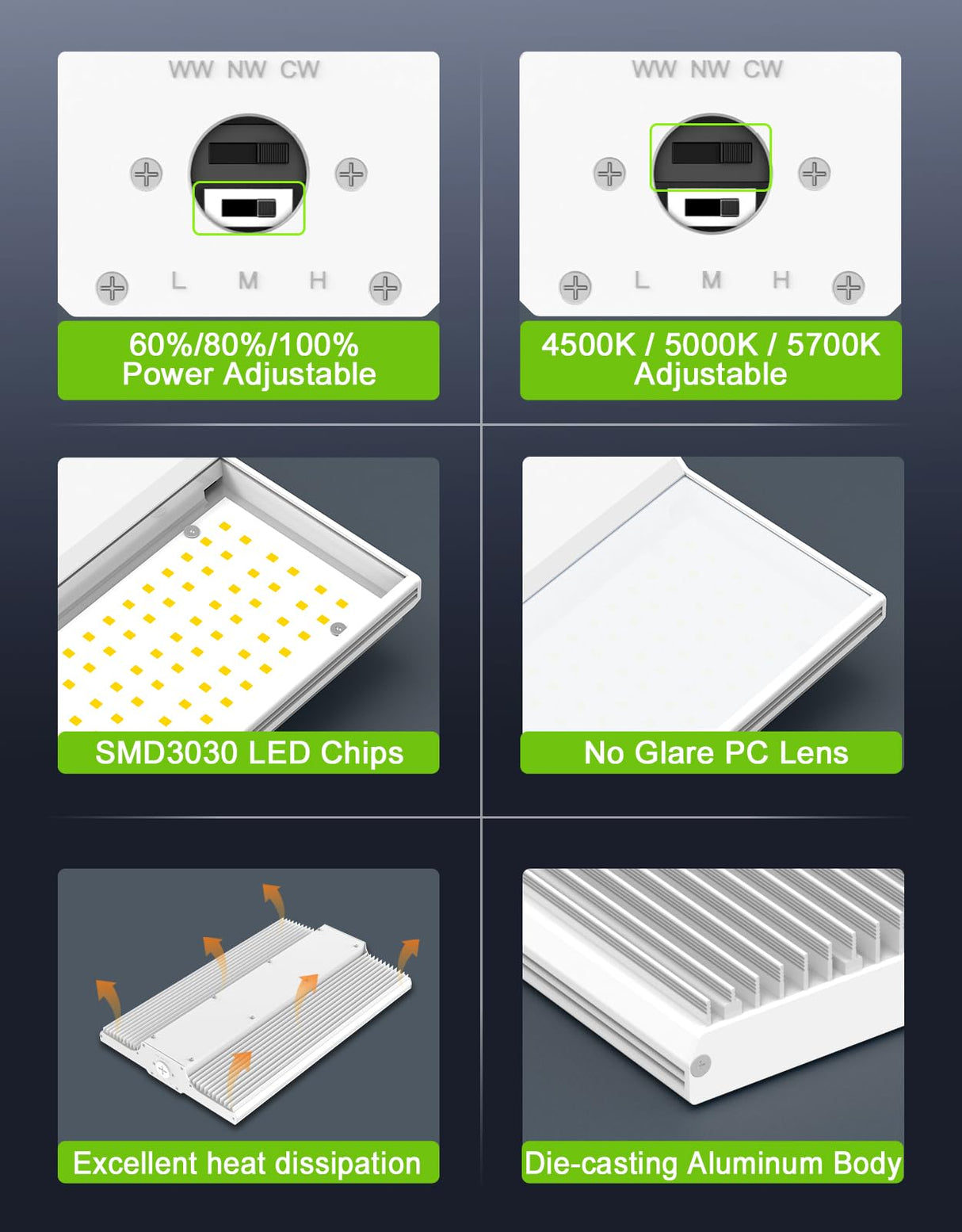 NGTLIGHT LED Linear High Bay Light - LHB Series, 150W-400W, Selectable Wattage&CCT, 100-277V
