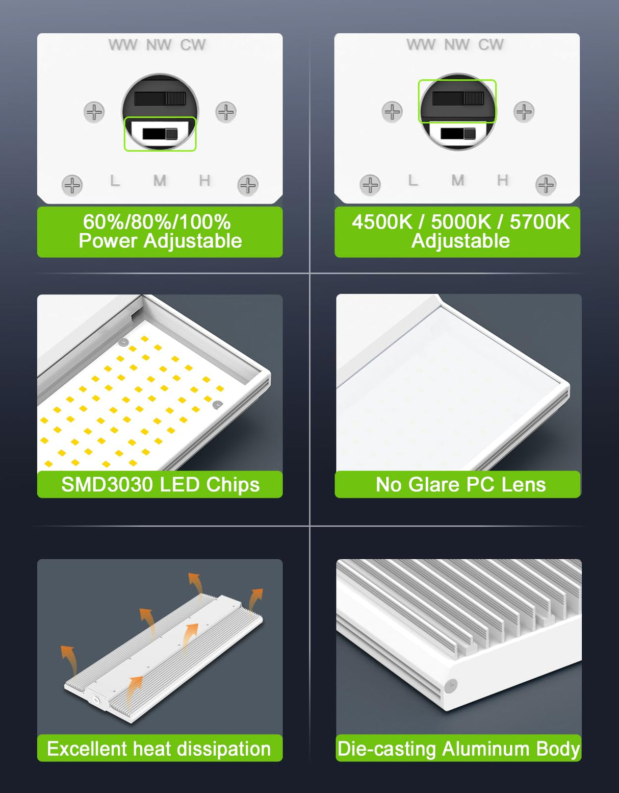 LED Linear High Bay Light - LHB Series,400W,60000lumens,Selectable Wattage & CCT,100-277V