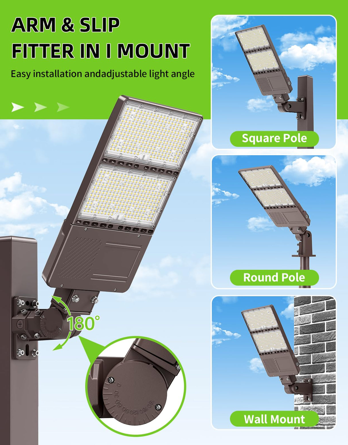 NGTLIGHT LED Parking Lot Light - PL Series ,240W,36000lumens,Selectable Wattage,5000K,277-480V,Built in Photocell,Universal Mount