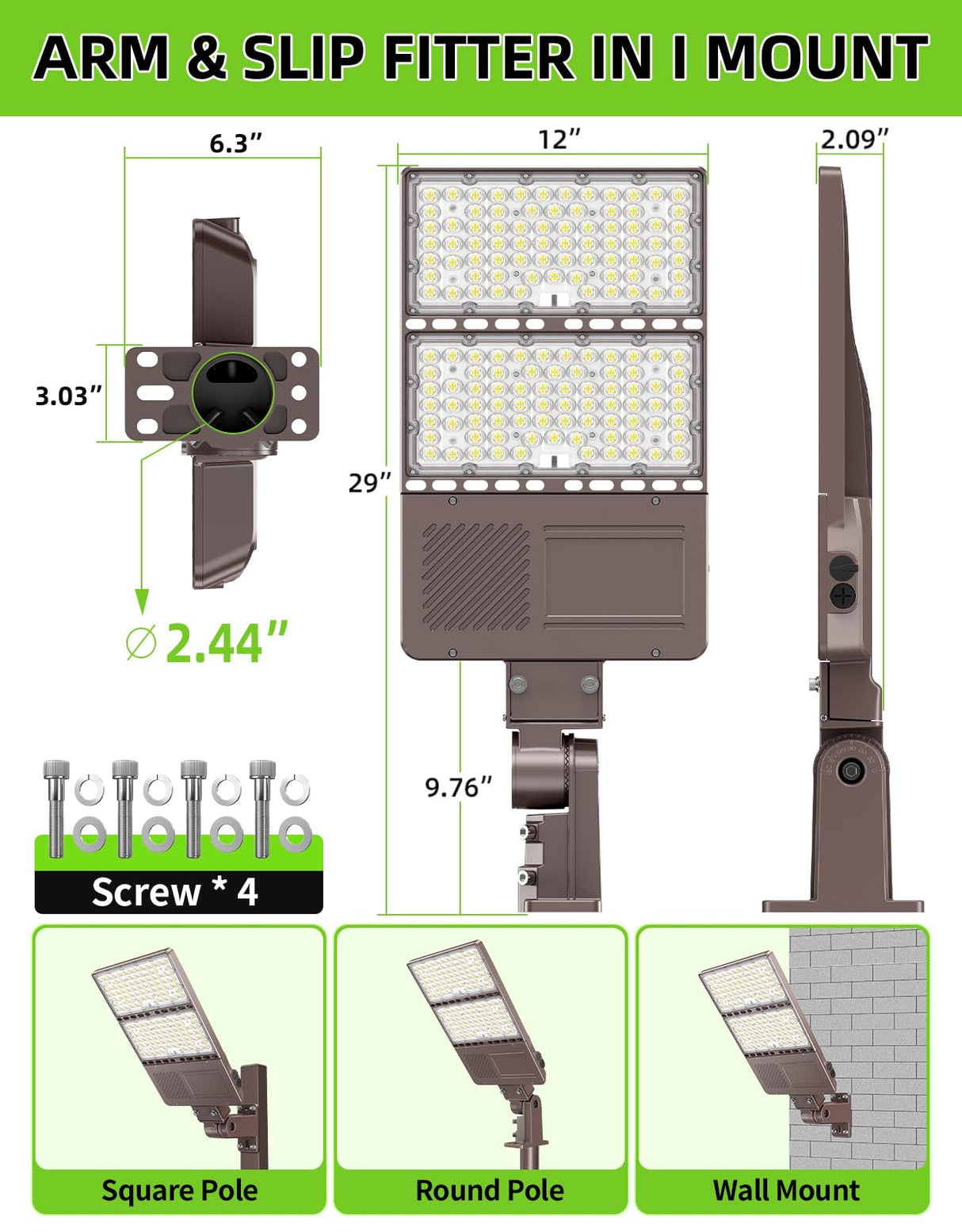 NGTLIGHT LED Parking Lot Light - PL Series,320W,48000lumens,Selectable Wattage & CCT,100-277V, Built in Photocell,Universal Mount