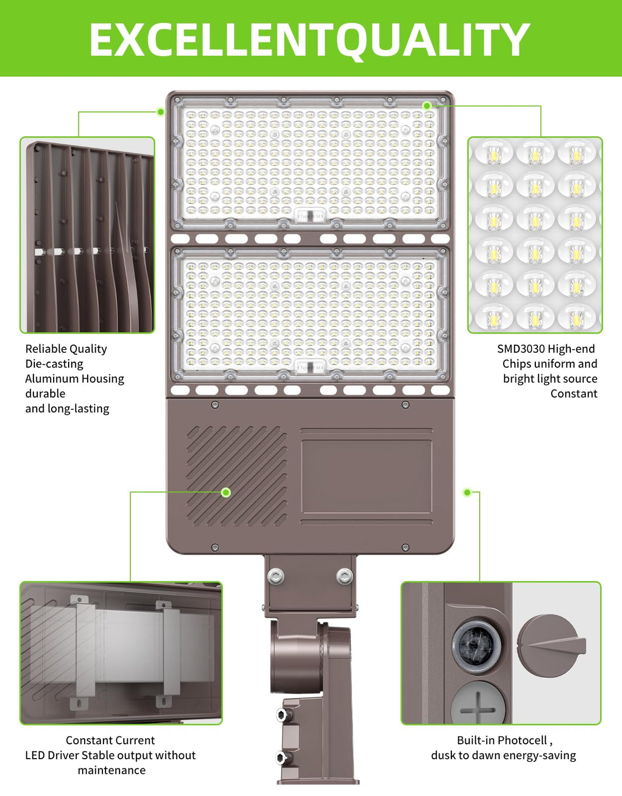 NGTLIGHT LED Parking Lot Light - PL Series,320W,Selectable Wattage,5000K,277-480V,Dusk to Dawn,Universal Mount
