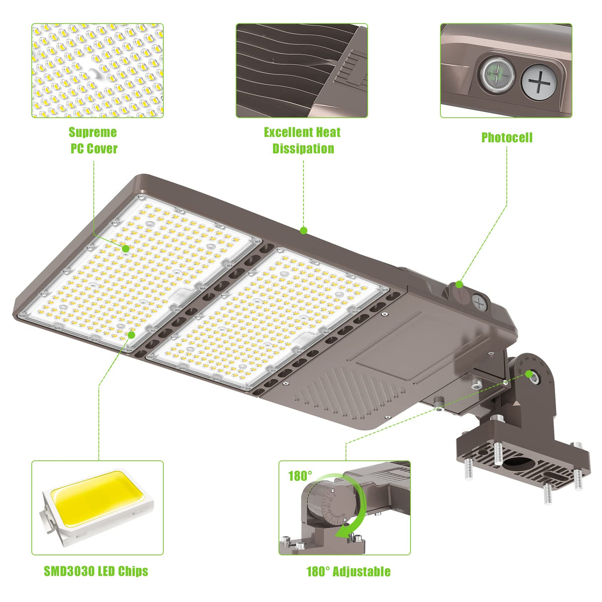 LED Parking Lot Light - PL Series With Arm Mount ,240W,36000lumens,5000K,100-277V,Dusk to Dawn
