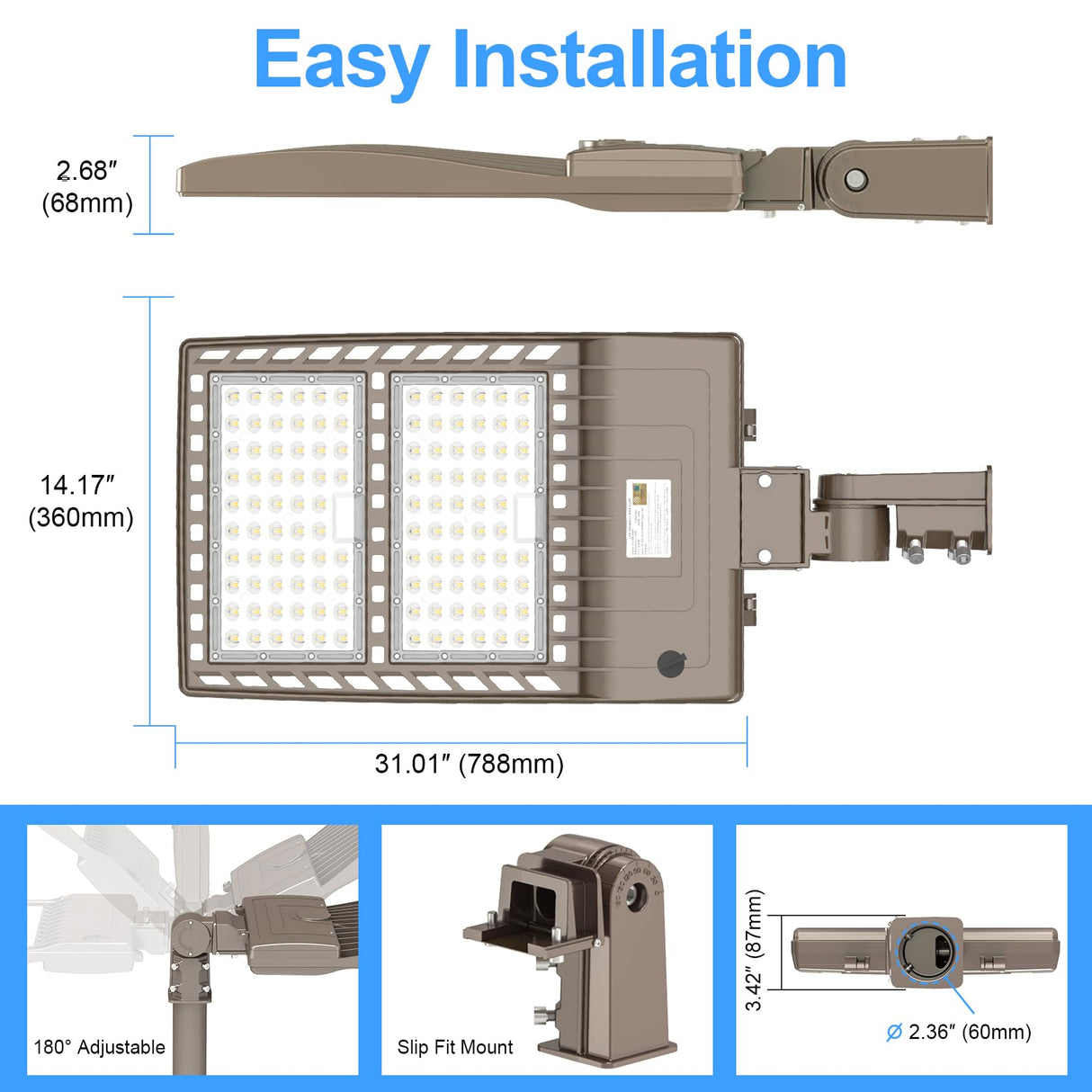 LED Parking Lot Light - SB Series With slip Fit Mount,320W,44800lumens,5000K,100-277V,Built in Photocell