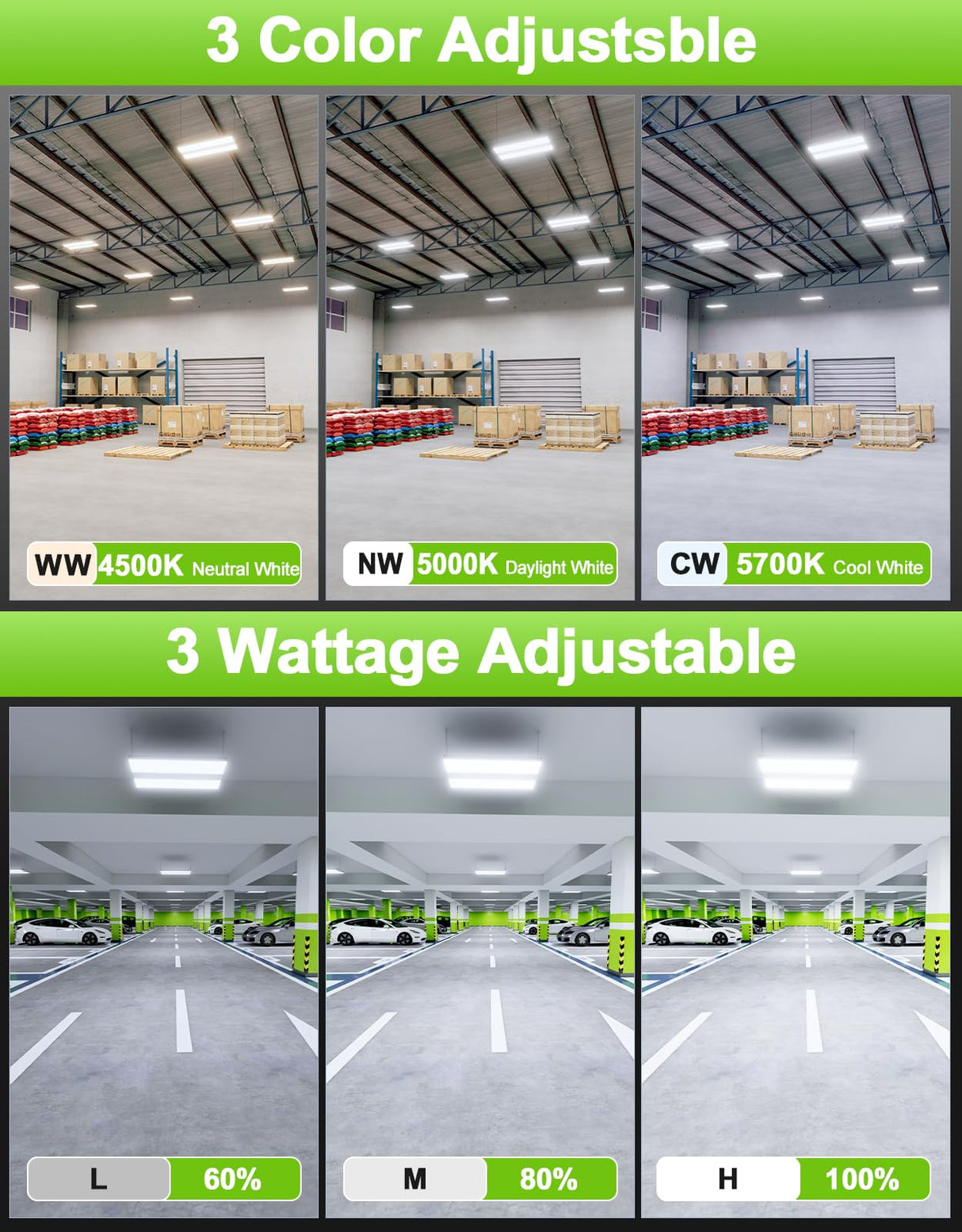 NGTLIGHT LED Linear High Bay Light - LHB Series, 150W-400W, Selectable Wattage&CCT, 100-277V
