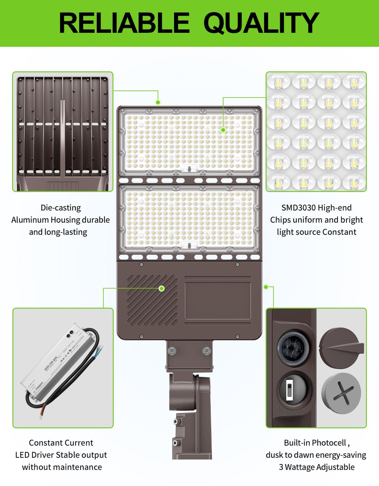 NGTLIGHT LED Parking Lot Light - PL Series ,240W,36000lumens,Selectable Wattage,5000K,277-480V,Built in Photocell,Universal Mount
