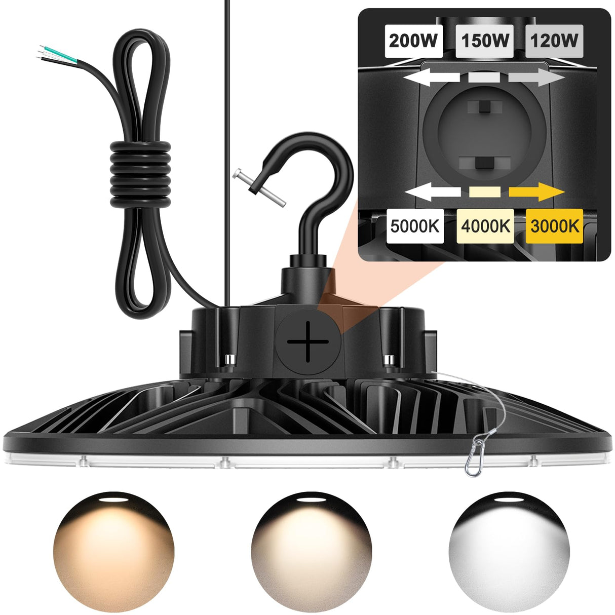 LED High Bay Light - PRO Series,200W, 28000lumens, Selectable Wattage&CCT, 277-480V
