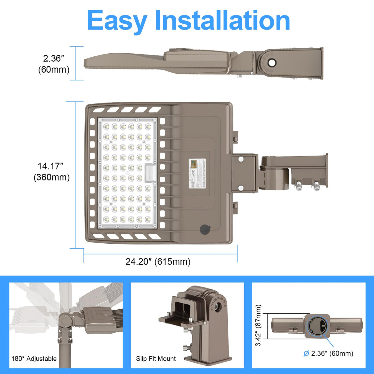 LED Parking Lot Light - SB Series With slip Fit Mount,240W,33600lumens,5000K,100-277V,Built in Photocell