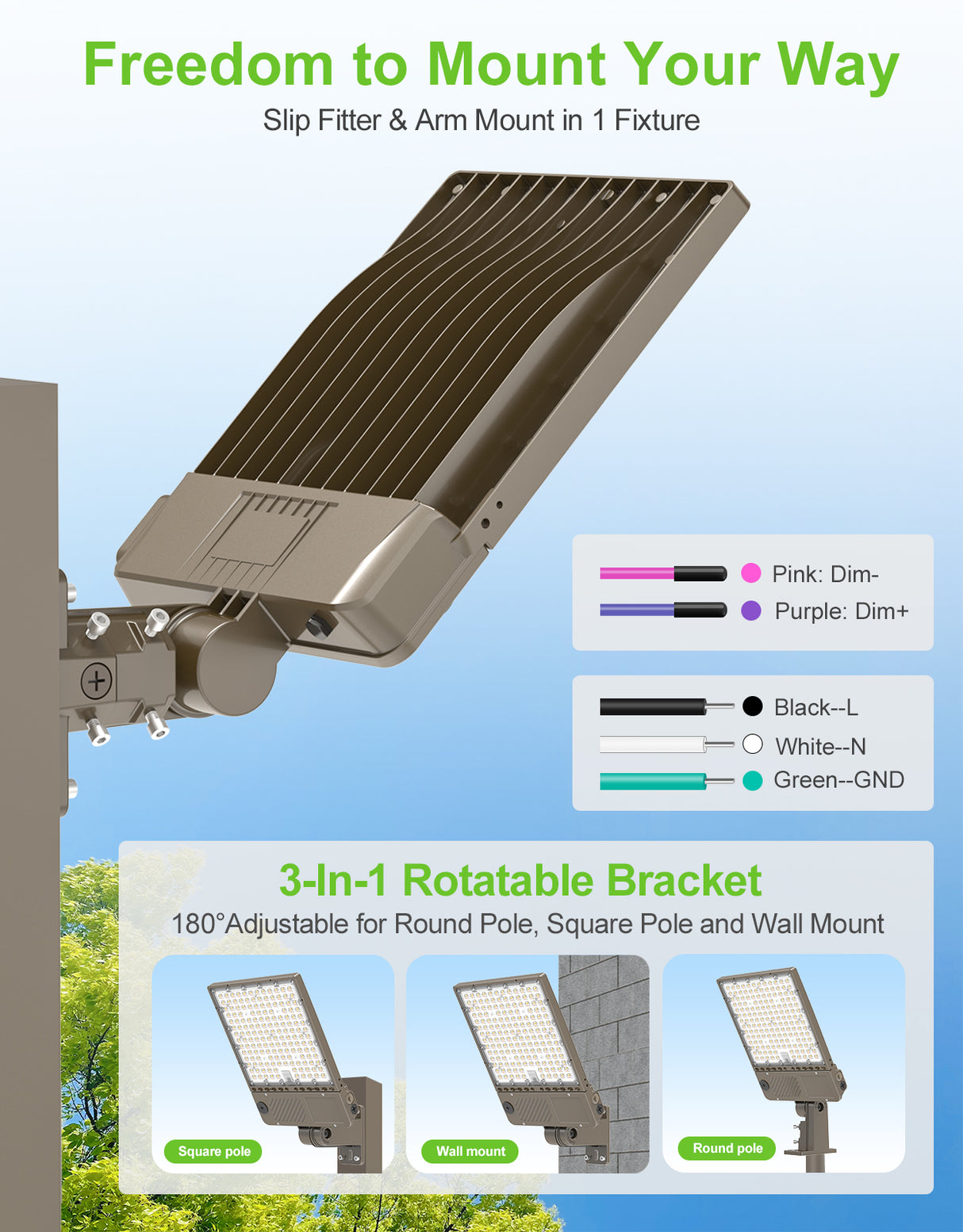 NGTLIGHT LED Parking Lot Light - NPL Series,360W,54000lumens,Selectable Wattage & CCT,100-277V, Built in Photocell,Universal Mount