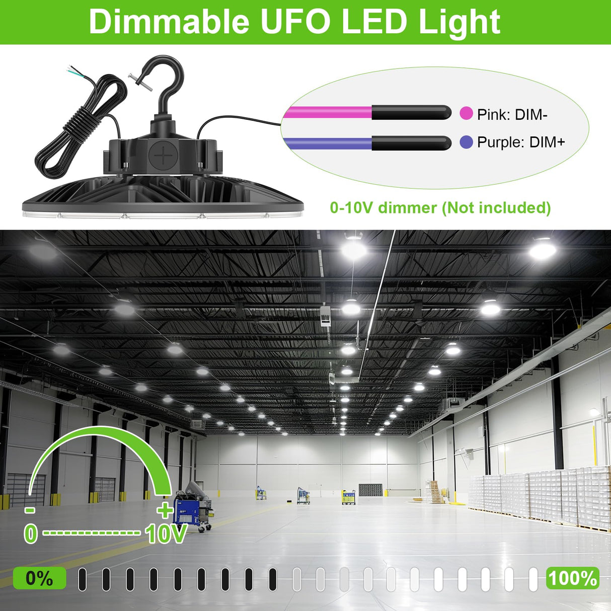 NGTLIGHT LED High Bay Light - PRO Series, 240W,34800lumens, Selectable Wattage,5000K,277-480V,DIMMABLE