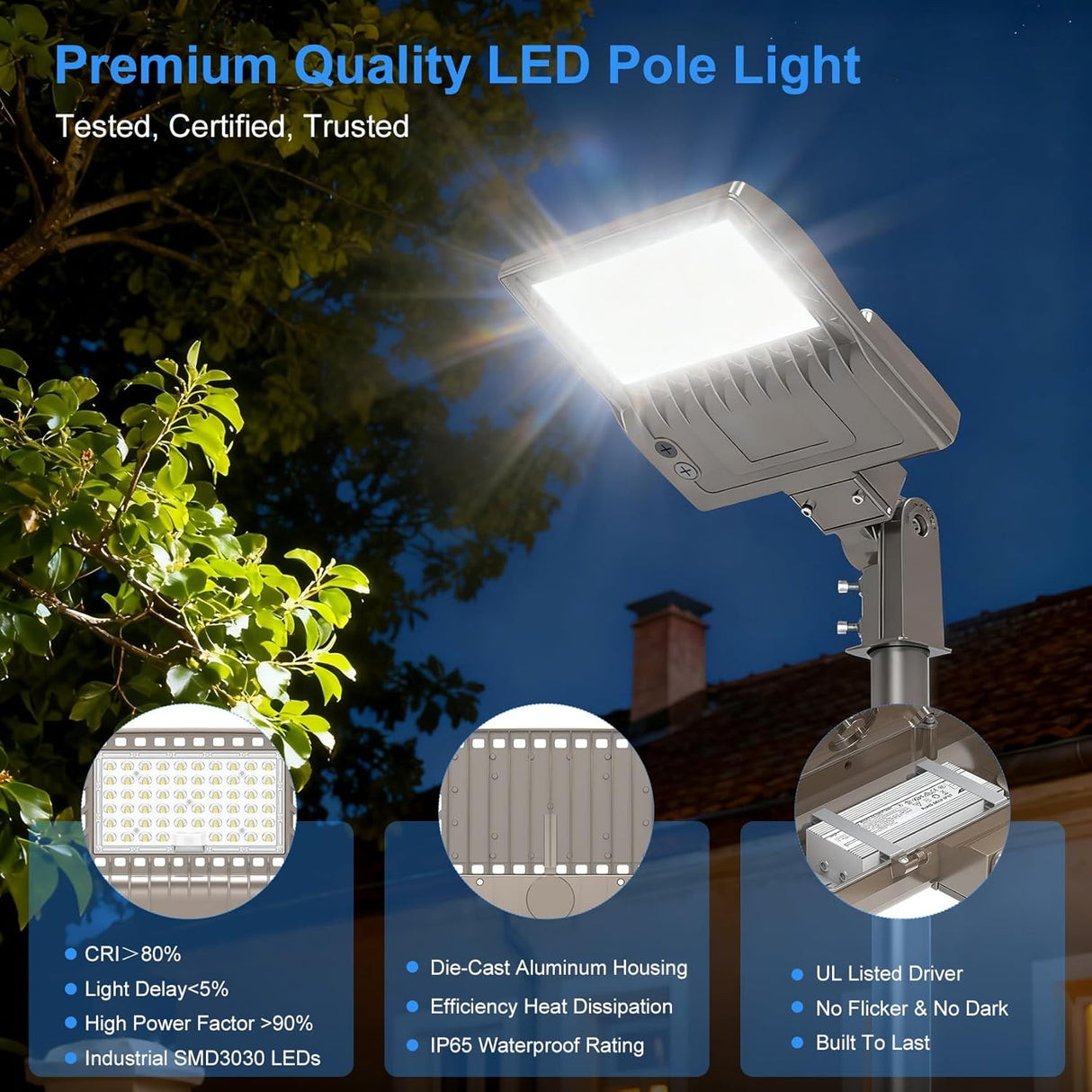 NGTLIGHT LED Parking Lot Light - SB Series 240W,33600lumens,Selectable Wattage,5000K,100-277V,Built in Photocell