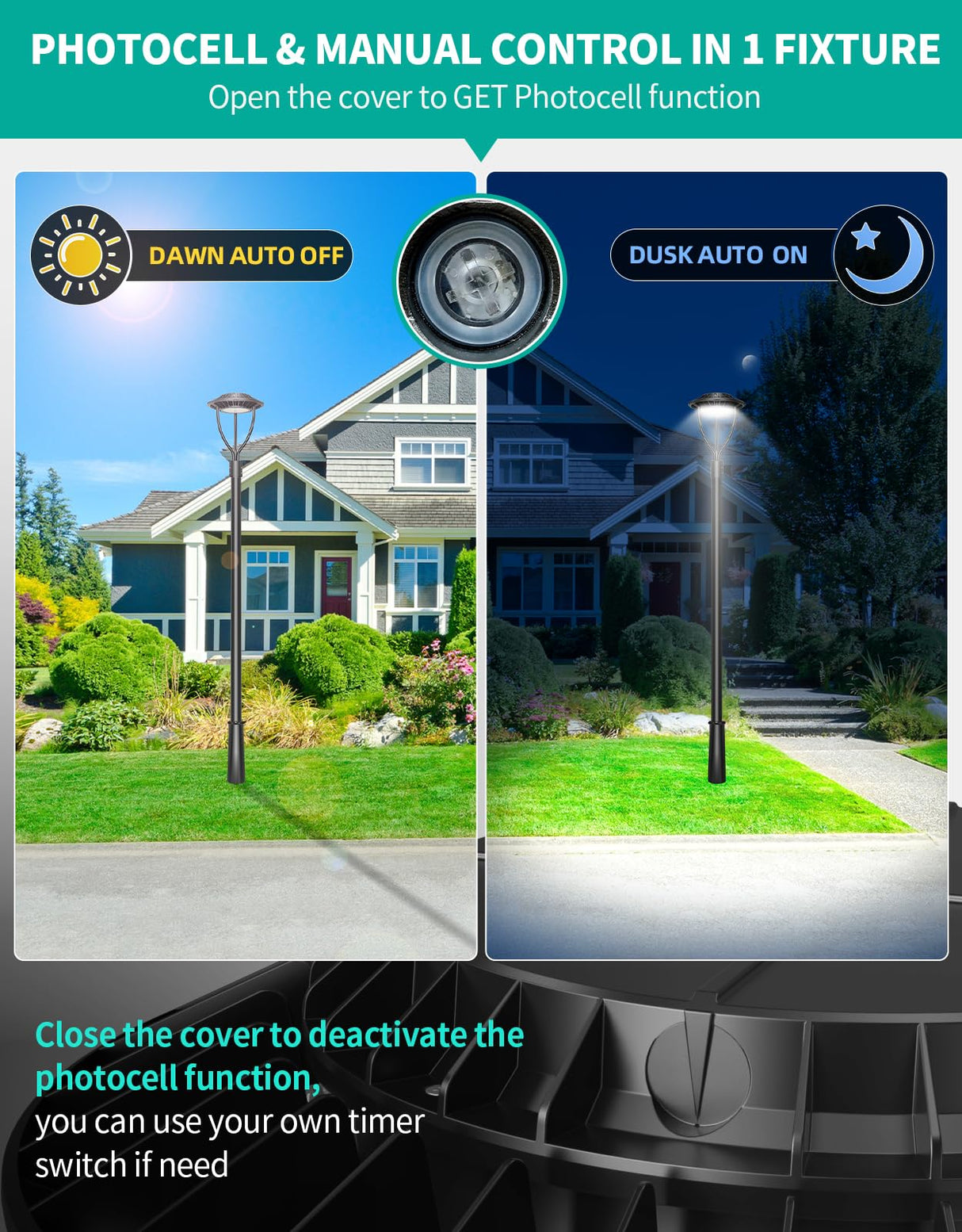 NGTLIGHT LED Post Top Light- PTA Series,100W,14000lumens,Selectable Wattage& CCT,100-277V,With Built-In Photocell