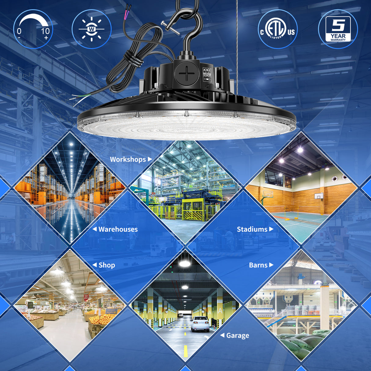 LED High Bay Light - PRO Series,300W,42000lumens,Selectable Wattage,5000K,100-277V,0-10V DIMMABLE