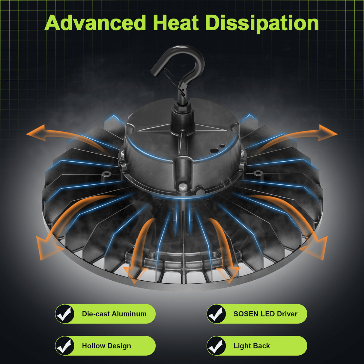 LED High Bay Light - UFO05 Series,150W,22500lumens,Selectable Wattage,5000K,100-277V,With MICROWAVE EXPANSION PORT 120°