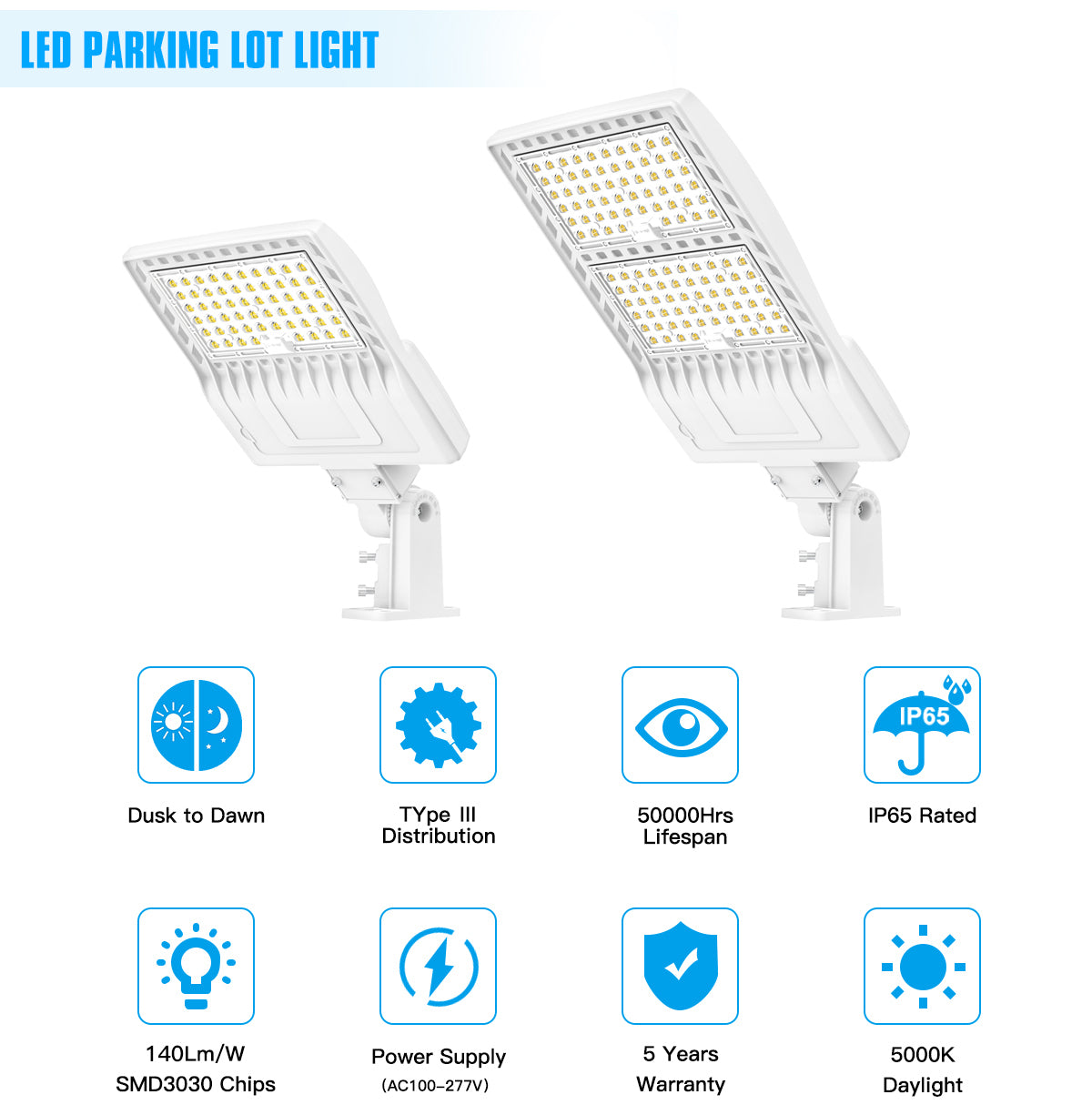 LED Parking Lot Light - SB Series With A&N Mount 400W,60000lumens,Selectable Wattage,5000K,100-277V,Built in Photocell