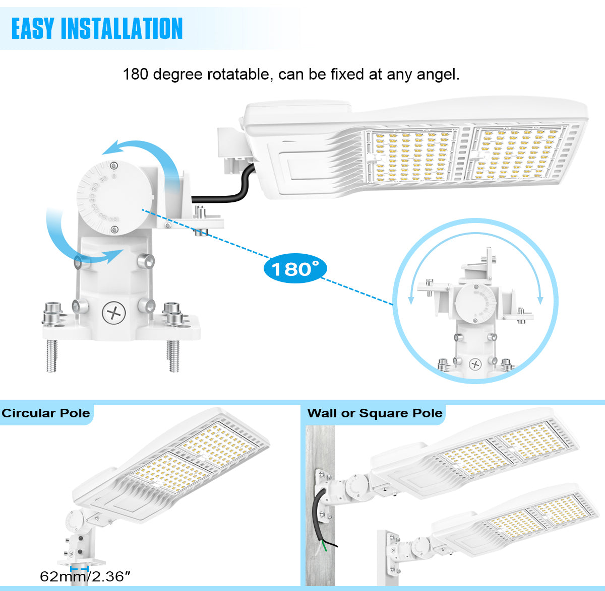 LED Parking Lot Light - SB Series With A&N Mount 400W,60000lumens,Selectable Wattage,5000K,100-277V,Built in Photocell