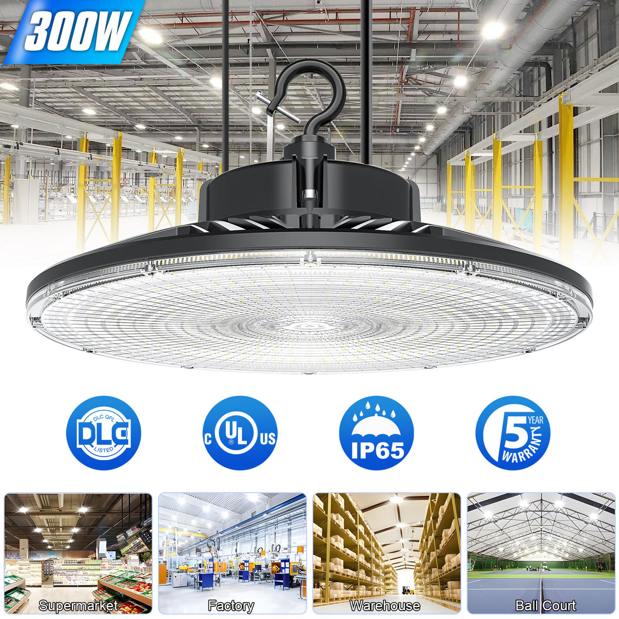 LED High Bay Light - PRO Series,300W,42000lumens,Selectable Wattage,5000K,100-277V,0-10V DIMMABLE