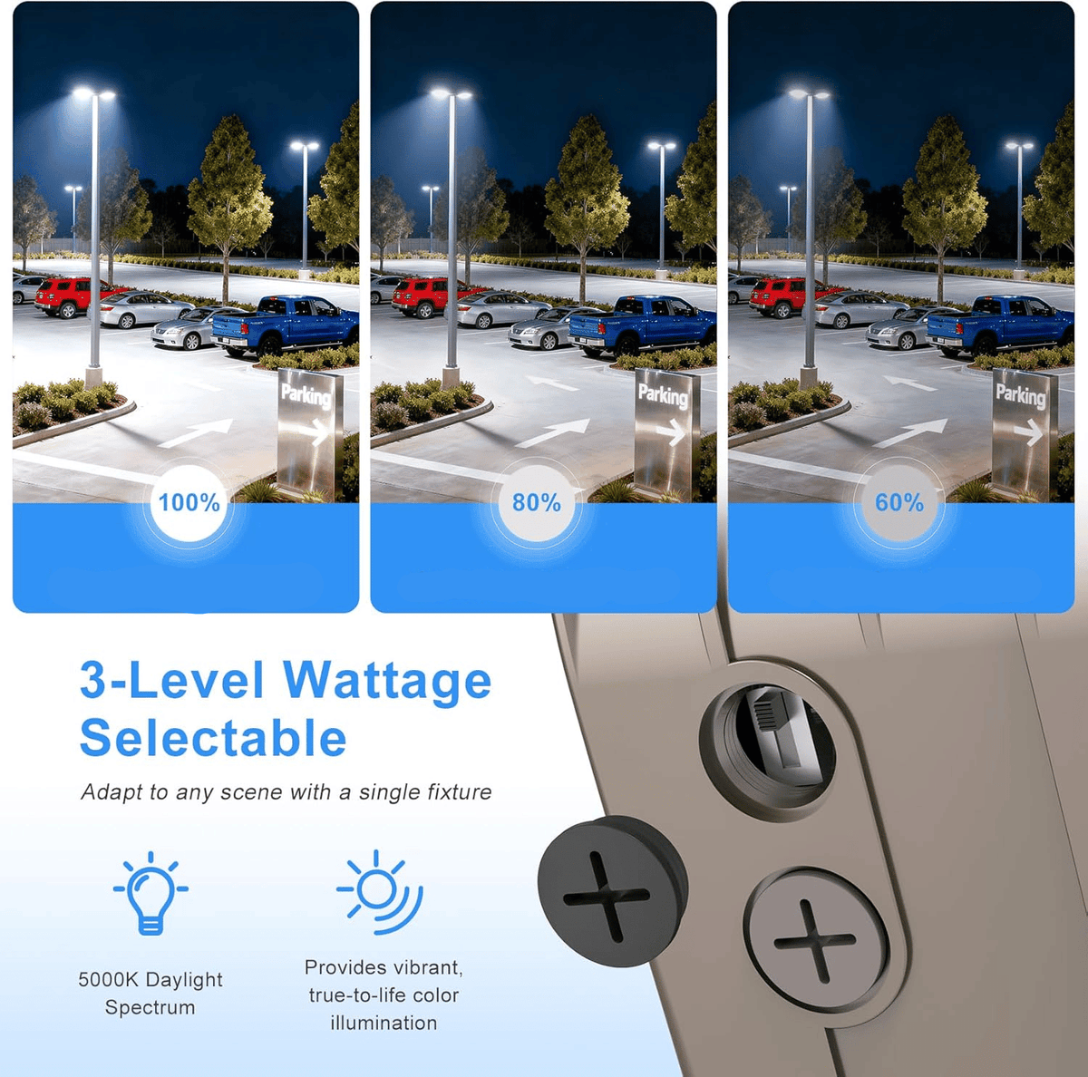 NGTLIGHT LED Parking Lot Light - SB Series, 240W-450W, Selectable Wattage, 5000K, 100-277V, Dusk to Dawn