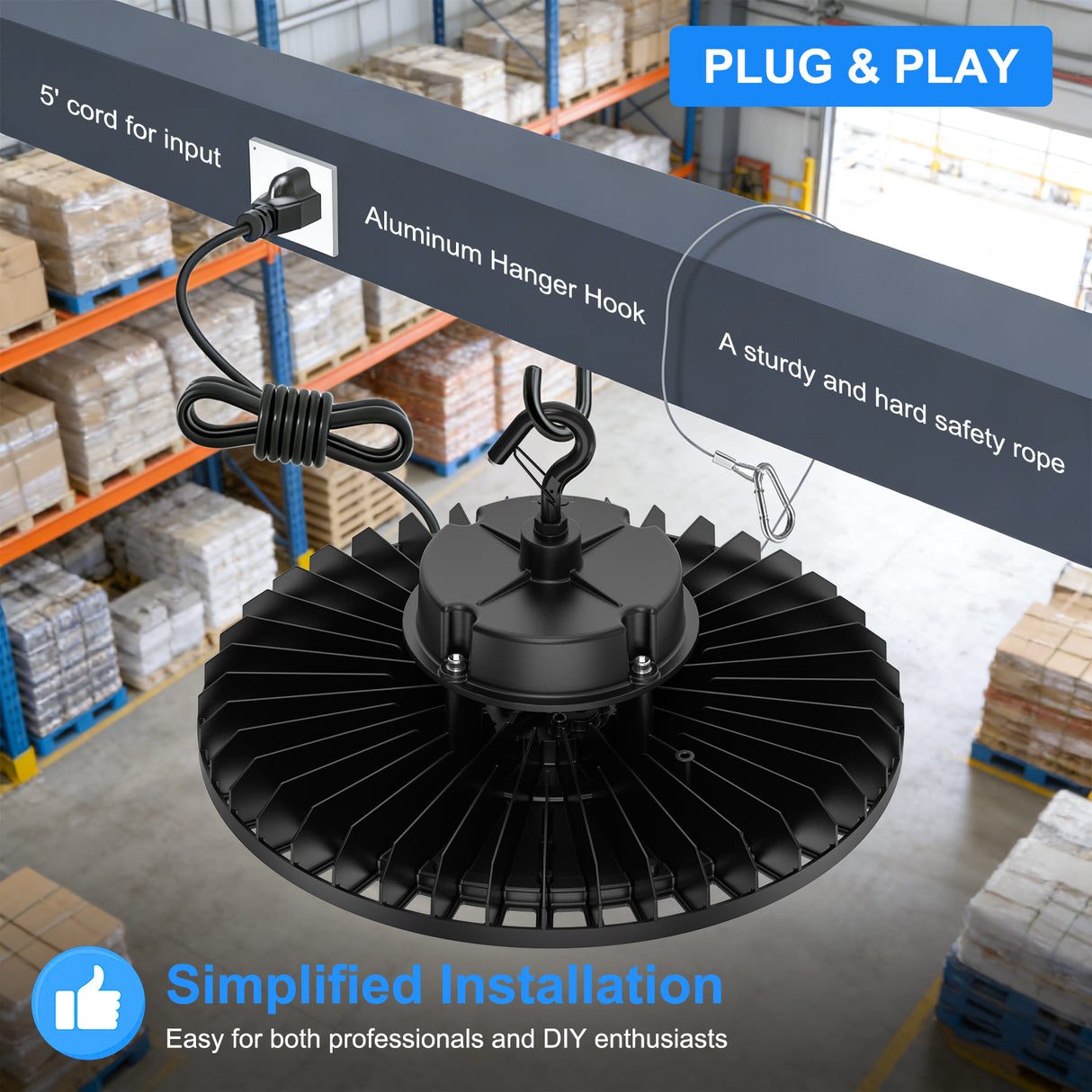 NGTLIGHT LED High Bay Light - UFO05 Series, 240W, 5000K, 100-277V, 120° Beam Angle, 0-10V DIMMABLE, US Plug