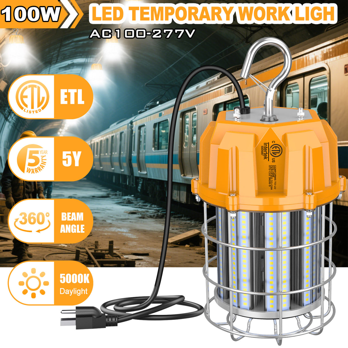 LED Round Work Light - TWL Series,100W,15000lumens,5000K,100-277V, US PLUG