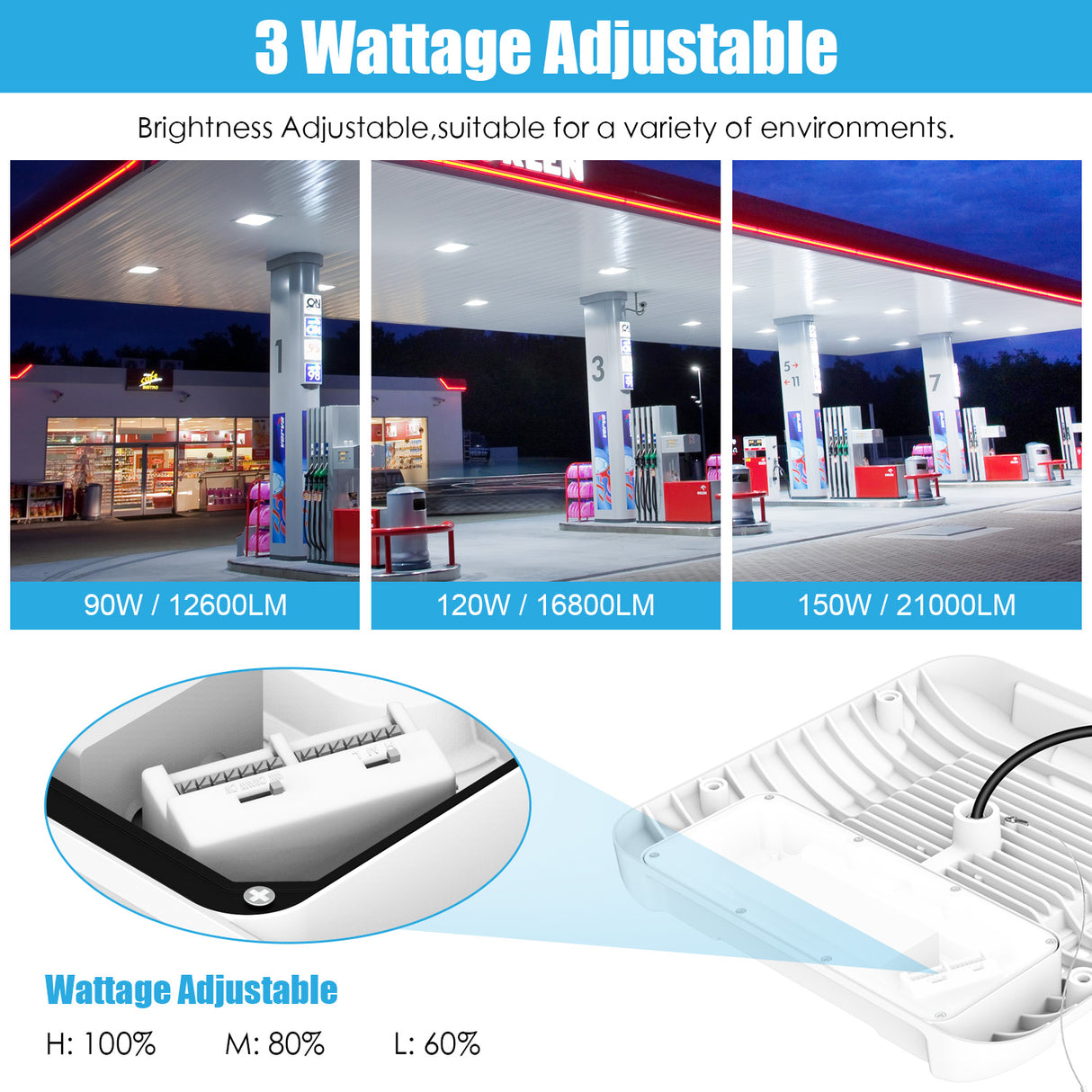 LED Canopy Gas Light  - CGS Series,150W,21000lumens,Selectable Wattage & CCT,100-277V