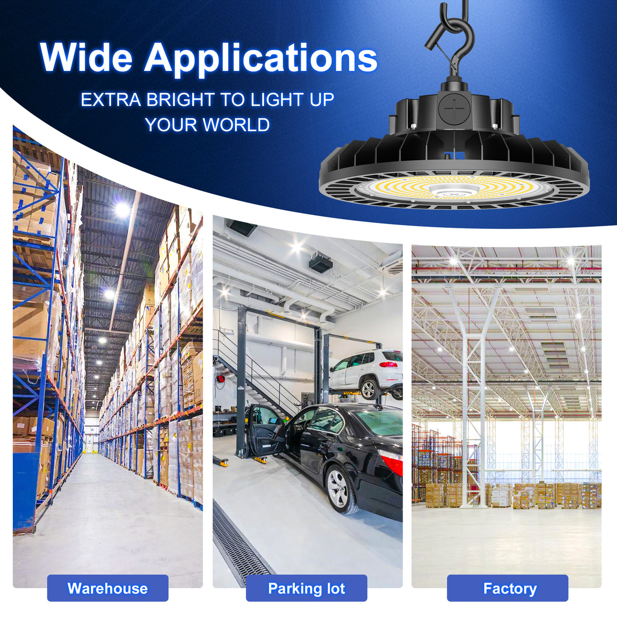NGTLIGHT LED High Bay Light - UFO05 Series, 240W, Selectable Wattage&CCT, 100-277V, 90° Beam Angle